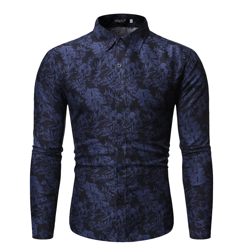 Casual Long-sleeved Printed Shirt European And American Men's
