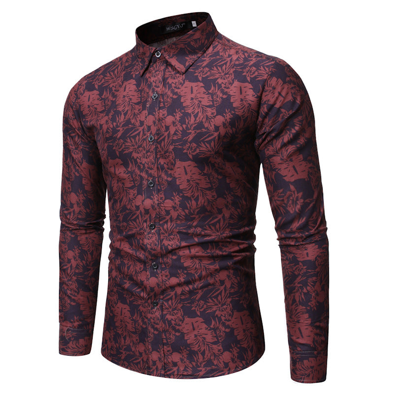 Casual Long-sleeved Printed Shirt European And American Men's