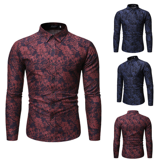 Casual Long-sleeved Printed Shirt European And American Men's