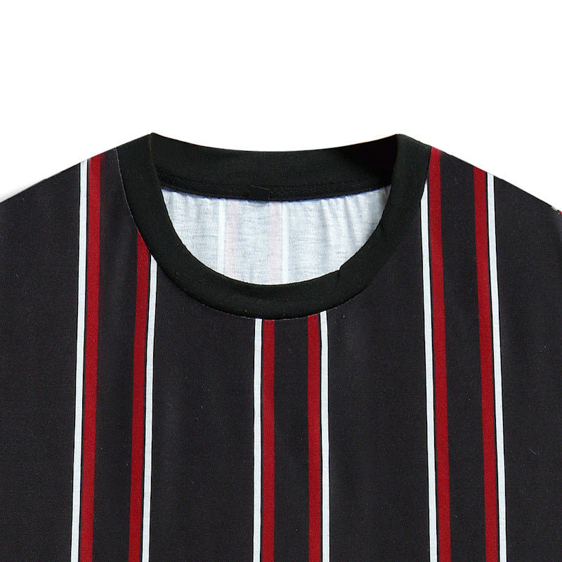 Camiseta de Color contrastante para hombre, camisa informal de verano con cuello redondo de manga corta a rayas verticales, ropa deportiva para hombre