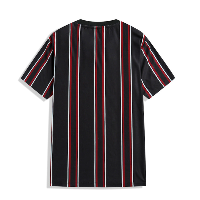 Camiseta de Color contrastante para hombre, camisa informal de verano con cuello redondo de manga corta a rayas verticales, ropa deportiva para hombre