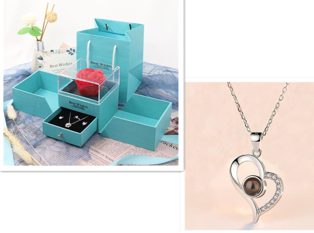 Hot Valentine's Day Gifts Metal Rose Jewelry Gift Box Necklace For Wedding Girlfriend Necklace Gifts