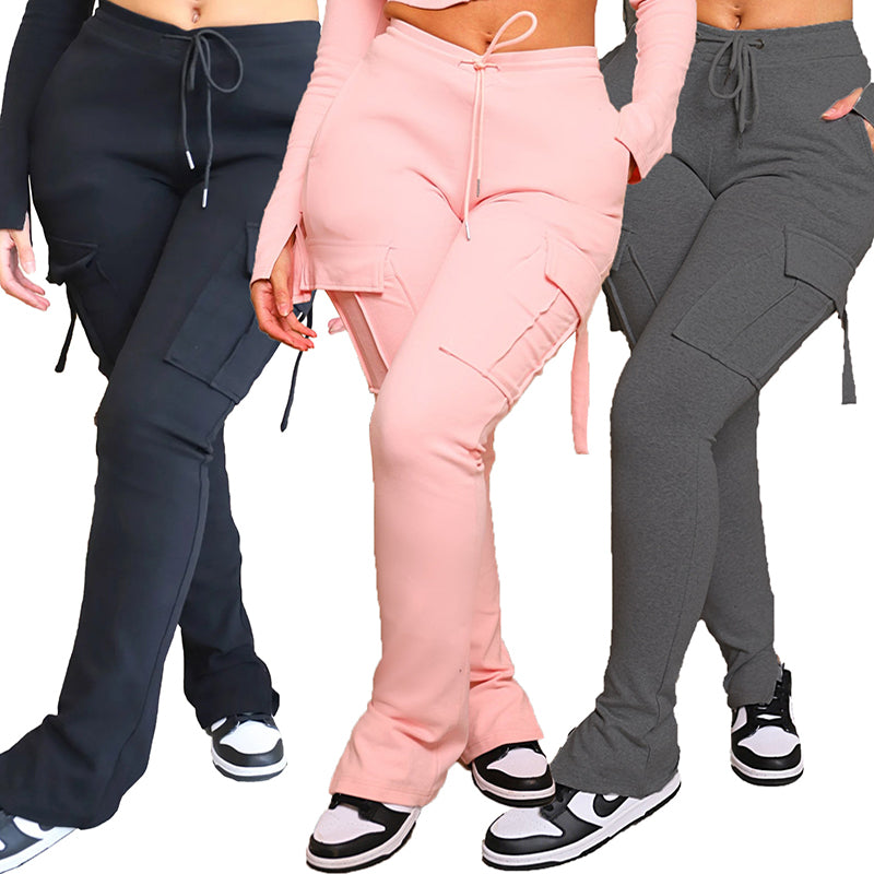 Cargo Pants With Pockets High Waist Drawstring Wide Leg Straight Trousers For Women Overalls