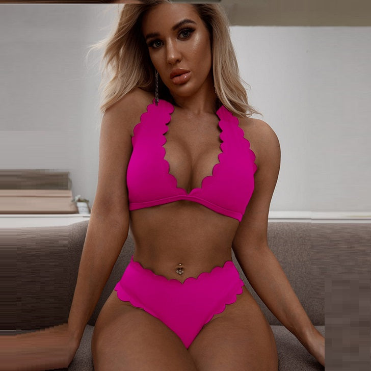 Women's Split Gathered Wave Pattern Bikini