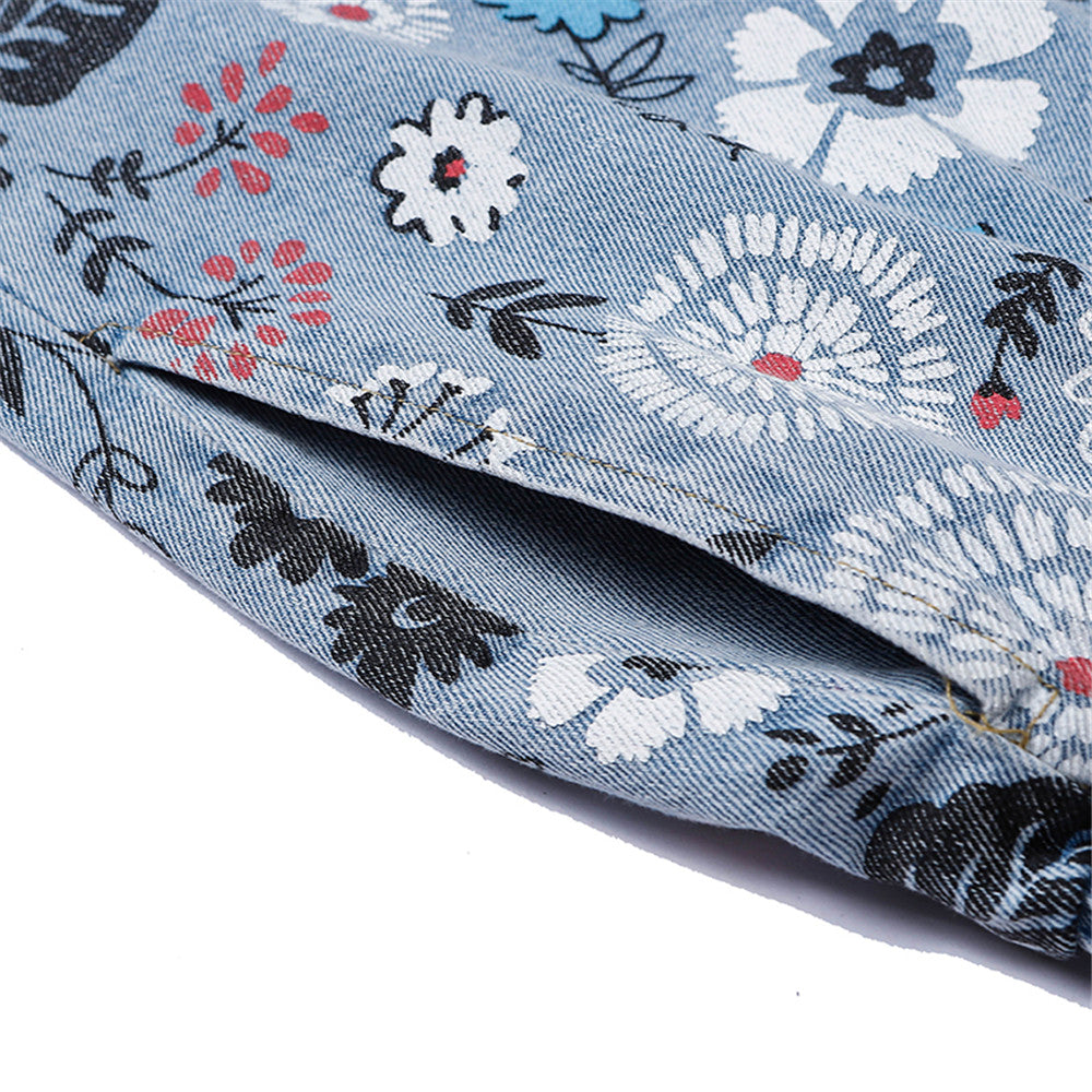 Fashion Printing Floral Doodle Printed Jeans For Men
