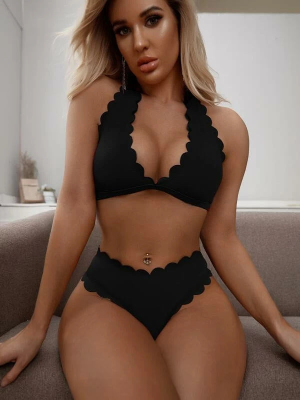 Women's Split Gathered Wave Pattern Bikini