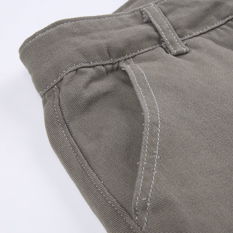 Multi-pocket Gray Straight Loose Jeans Look Slim For Women