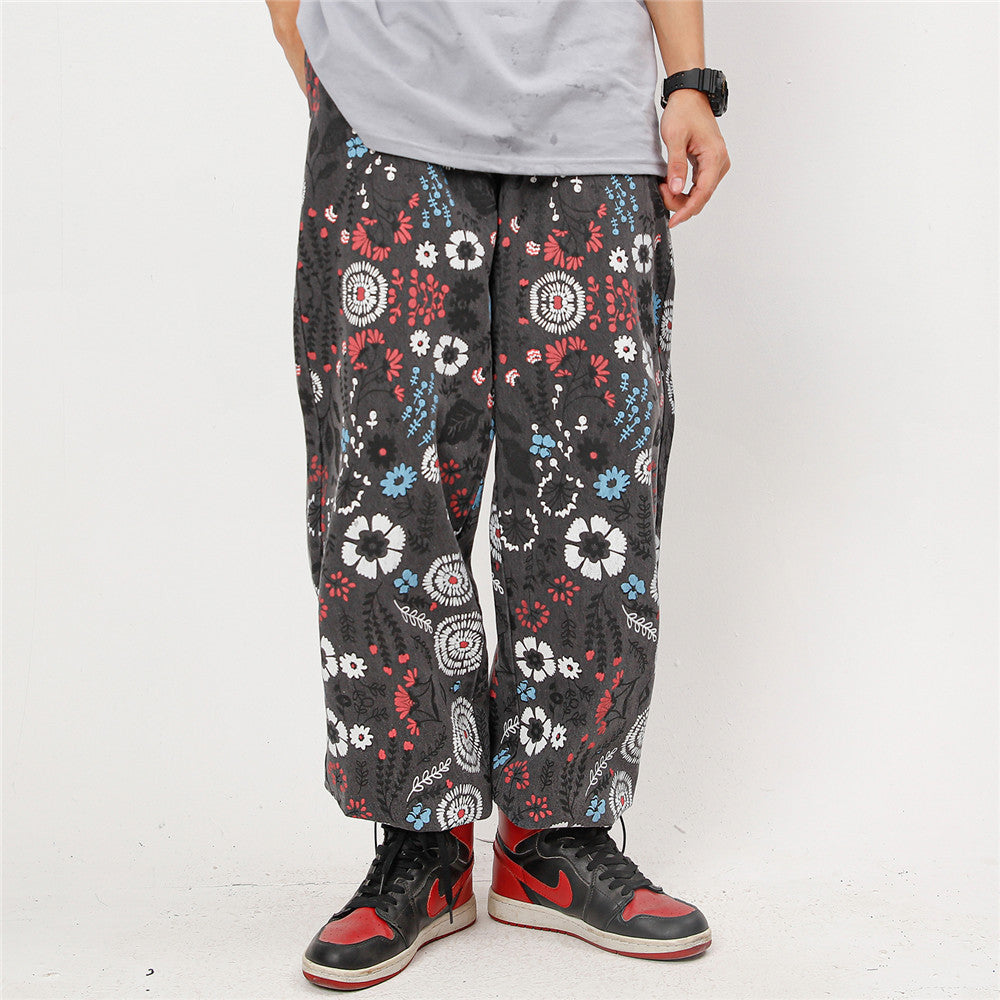 Fashion Printing Floral Doodle Printed Jeans For Men